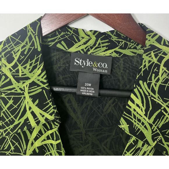 Style & Co Woman Button Up Top Blouse 20W Plants Y2K Rayon Busy Plus size - Picture 4 of 5